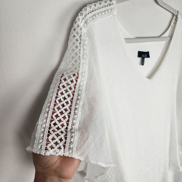 Alyx Overlay Top Cream Lace Trim Blouse Popover Flowy Size 2X - Picture 9 of 13
